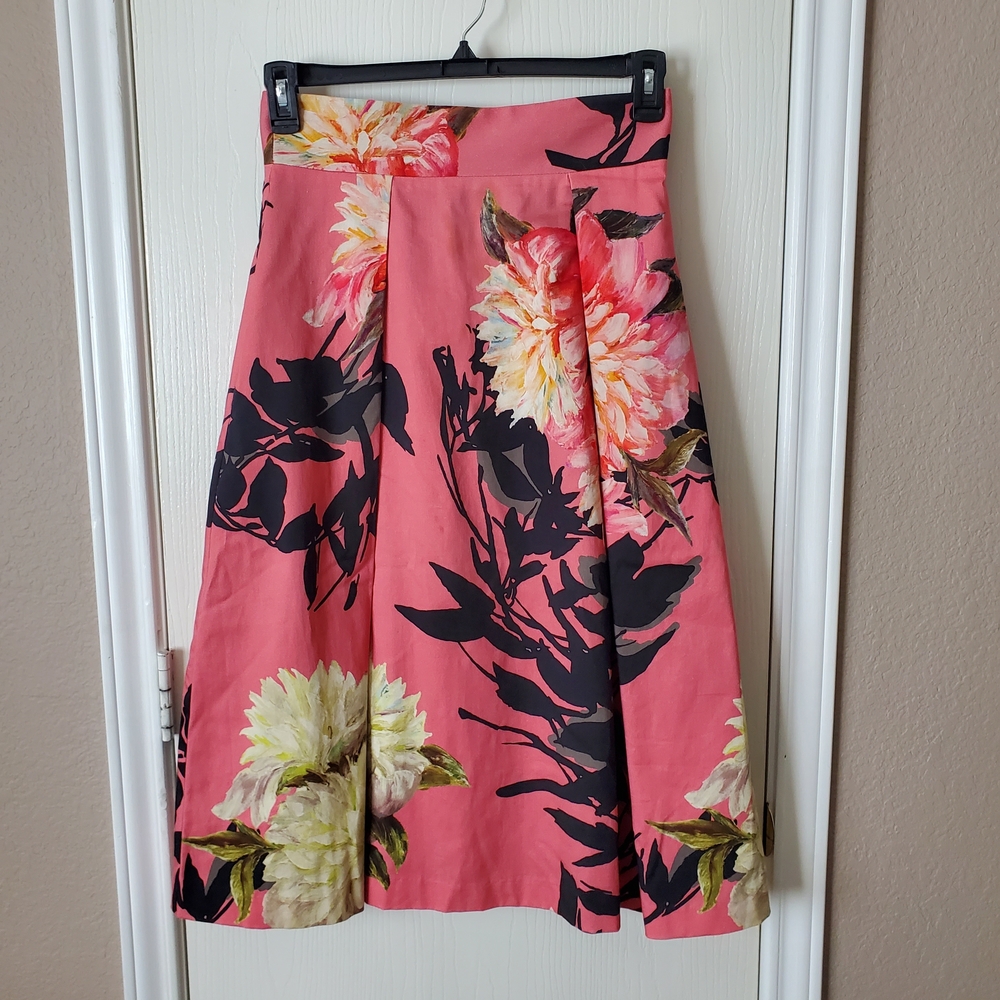 Black Halo Floral Pink A-Line Midi Skirt